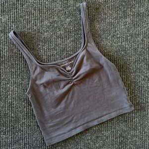 American Eagle Cropped Gray Tank Top Ruching Women’s Small Basic Essential Soft